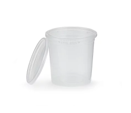 Pot en plastique 400ml avec couvercle blanc vissant