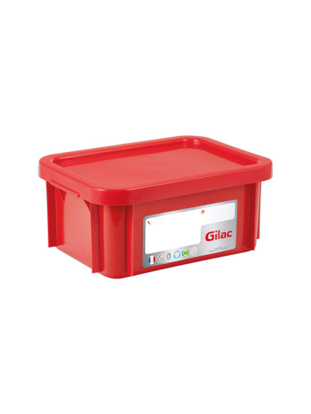 Bac HACCP rouge 12L rectangulaire avec couvercle Gilac