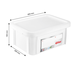 Bac HACCP 12 litres blanc Gilac rectangulaire avec couvercle