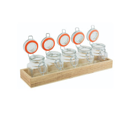 Set of 5 glass jars - With wooden case