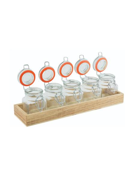 Set of 5 glass jars - With wooden case