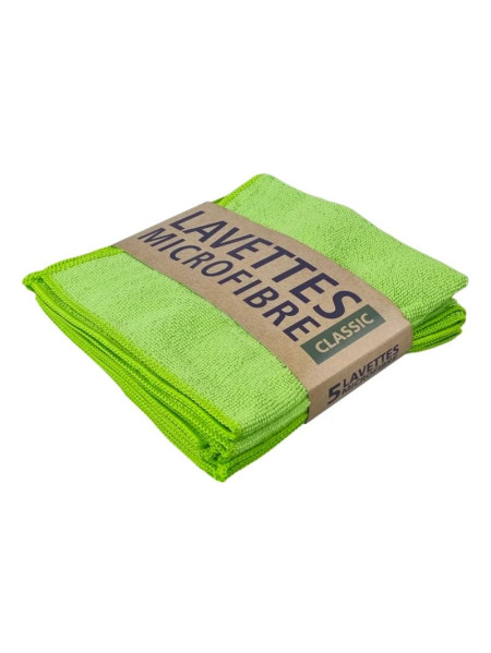 Lavette microfibre lavable tissée verte 38x38cm 220gr - Lot de 5