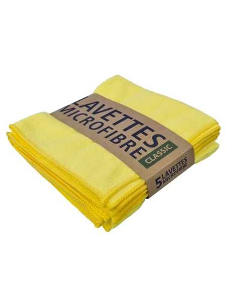 Lavette microfibre lavable tissée jaune 38x38cm 220gr - Lot de 5