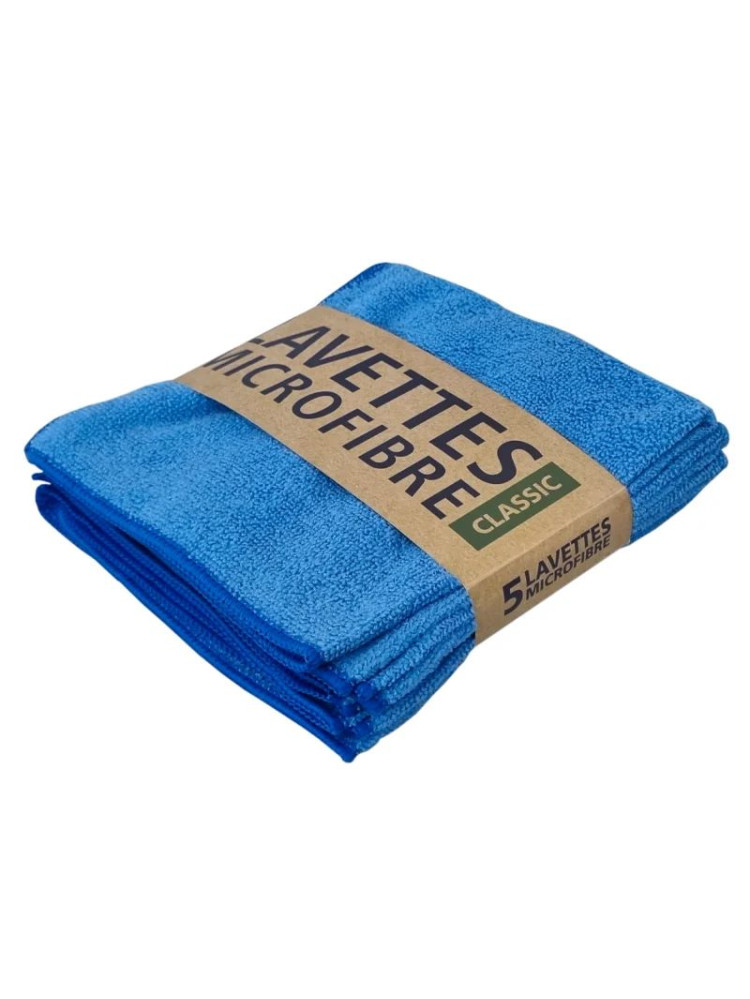 Lavette microfibre lavable tissée bleue 38x38cm 220gr - Lot de 5