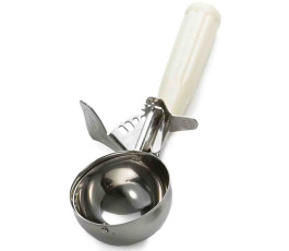 110 ml measuring spoon with thumb press and white handle