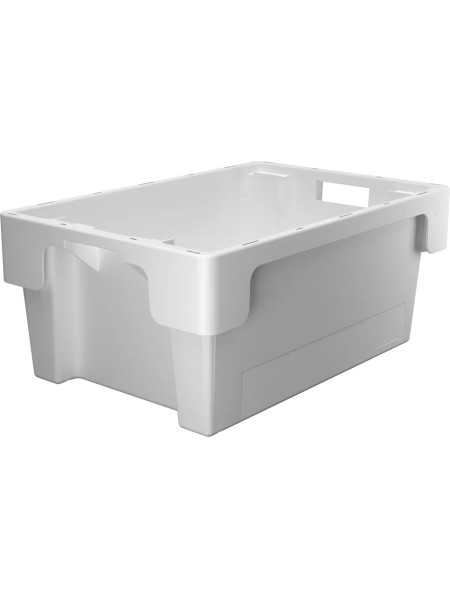 Bac de rangement blanc empilable de 40 litres avec fond et côtés pleins - Werit | Vue principale Bac de rangement blanc empilable de 40 litres avec fond et côtés pleins - Werit | Vue principale