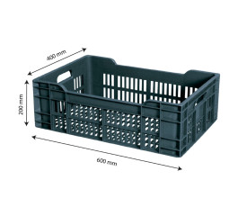 Grey plastic openwork crate without lid - 40 L - 60 x 40 x 20 cm