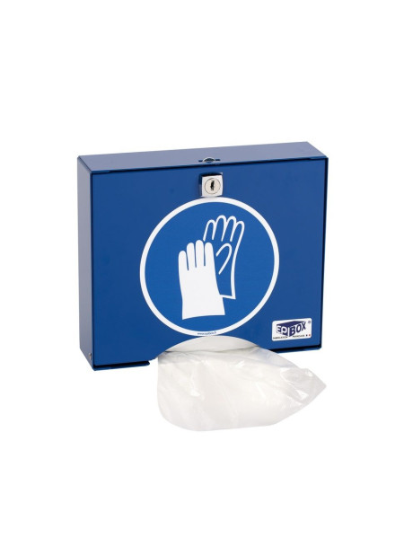 Distributeur bleu de gants à salade