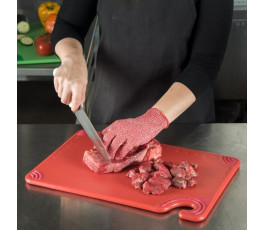 Red cutting board, anti-slip corners, with hook