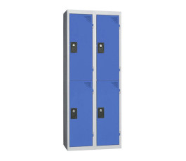 Vestiaire gris monobloc 2 colonnes 2 cases à moraillon - Portes bleues