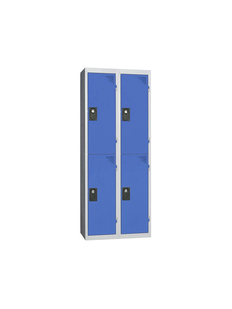 Vestiaire gris monobloc 2 colonnes 2 cases à moraillon - Portes bleues