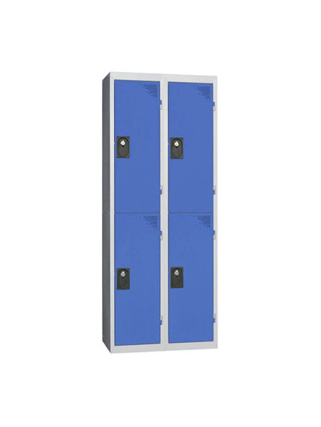 Vestiaire gris monobloc 2 colonnes 2 cases à moraillon - Portes bleues