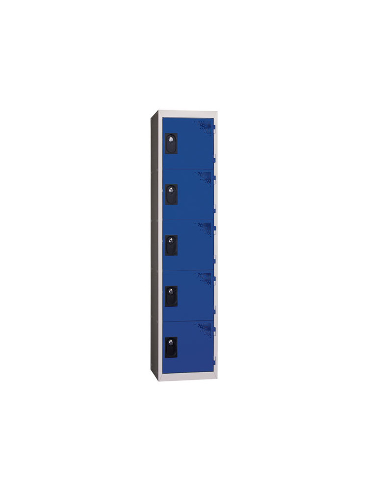 Vestiaire gris monobloc multicases - 1 colonne 5 cases - Porte Bleu