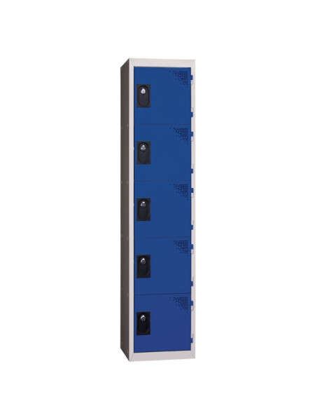Vestiaire gris monobloc multicases - 1 colonne 5 cases - Porte Bleu