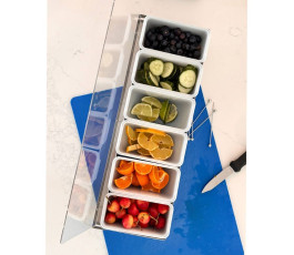 Stainless steel condiment box with 6 compartments and acrylic lid