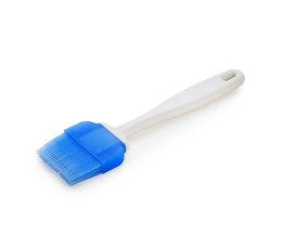 Silicone brush with blue bristles and white handle