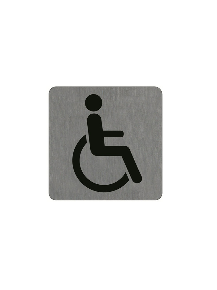 Plaque signalétique Alu Brossé - 100 x 100 mm - Toilettes Handicapés
