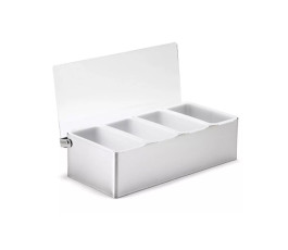 Stainless steel condiment box, 4 compartments, with acrylic lid