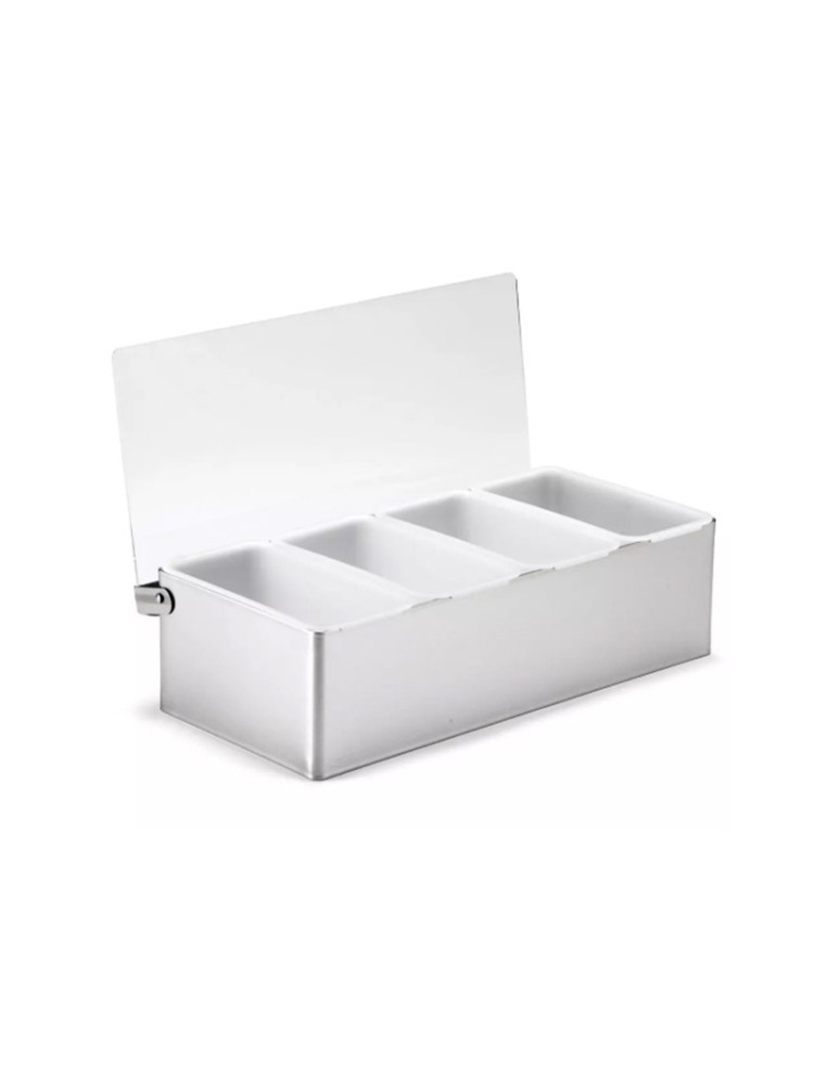 Stainless steel condiment box, 4 compartments, with acrylic lid