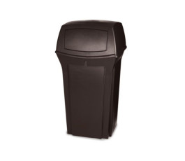 Poubelle conteneur Rubbermaid Ranger 170 L avec 2 clapets marron avec roues