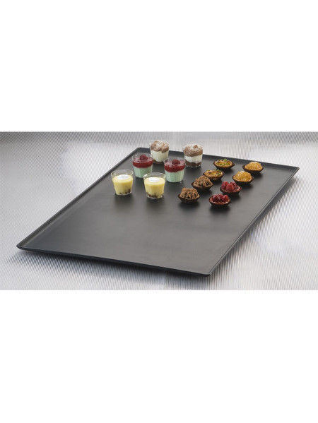 Set of 6 rectangular black melamine presentation trays (60x40cm)