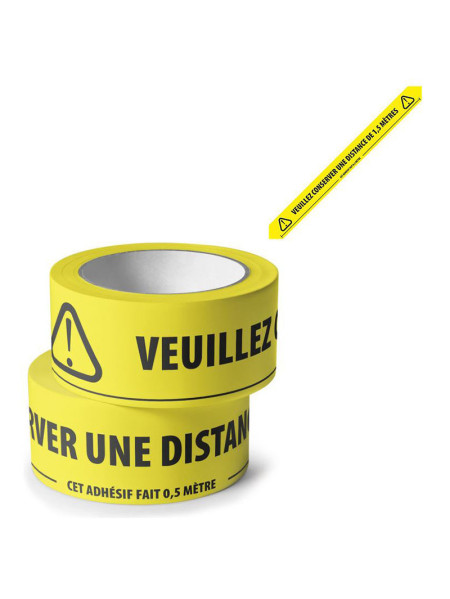 Adhesive tape with message of safe distance