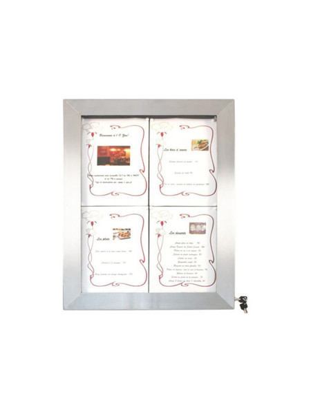 Porte menu taille 4 format A4 en acier inox avec éclairage LED