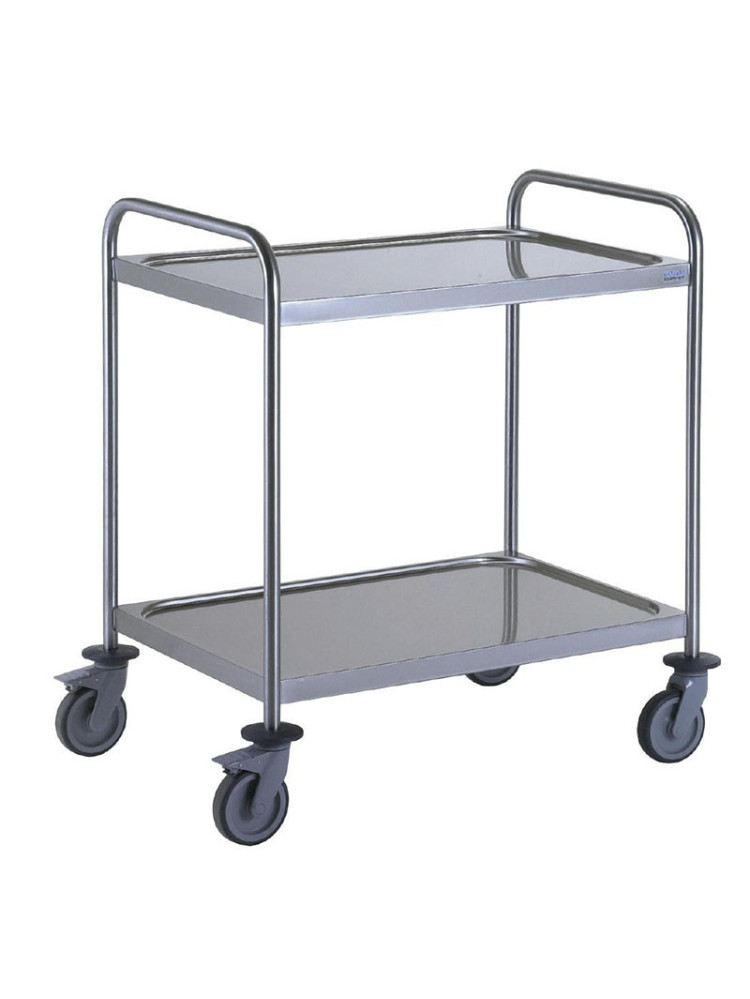 Stainless steel service cart, 2 levels, assembled