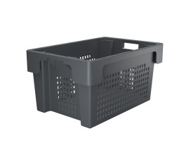 Stackable grey bin - Perforated bottom and sides - 60 x 40 x 30 cm - 50 L