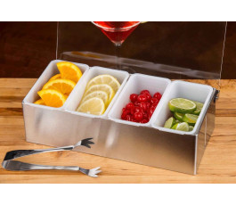 Stainless steel condiment box, 4 compartments, with acrylic lid