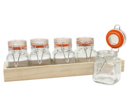 Set of 5 glass jars - With wooden case