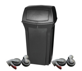 Black ranger garbage can with 2 flaps on wheels - 132.5L