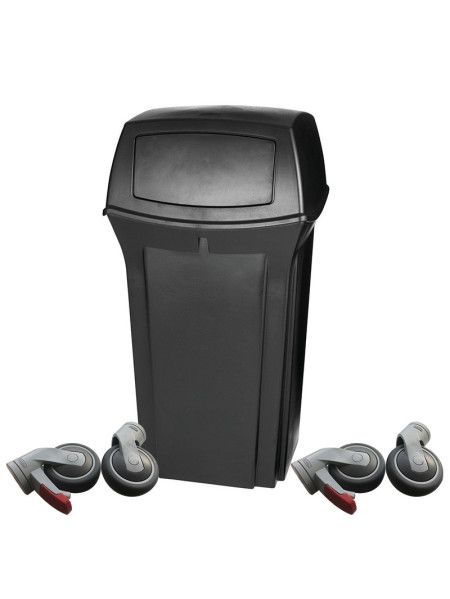 Black ranger garbage can with 2 flaps on wheels - 132.5L