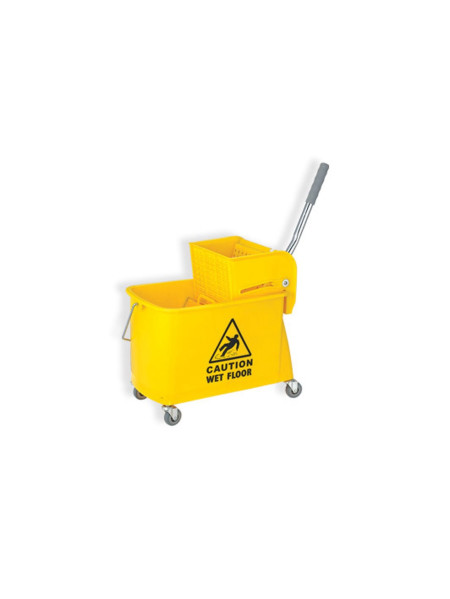20-litre yellow cleaning cart with flat-bed press