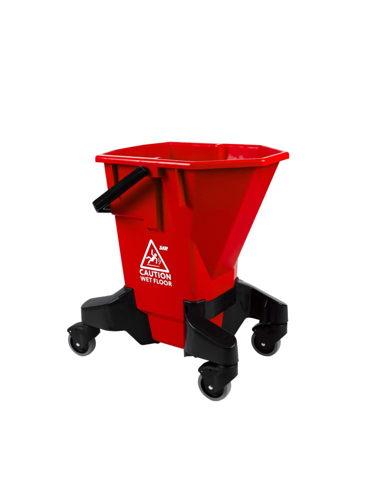 Red 16L wheeled cleaning trolley without press