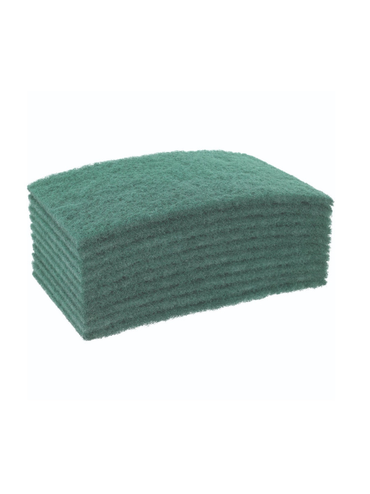 Pack of 10 green abrasive pads 225 x 140 mm