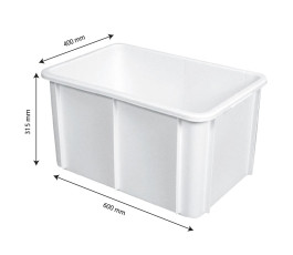 Gilac 55L 60x40x31.5 cm white plastic bin without lid, solid base